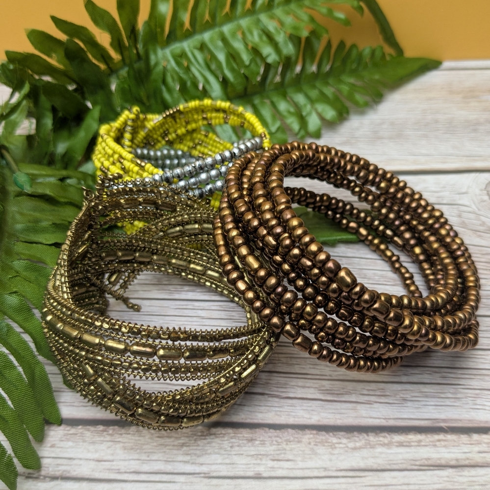 3 pc Bracelet Bundle Beaded Wrap Cuff Boho Layered Vintage Bracelets